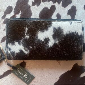 Myra Bag Black and White Cowhide Clutch